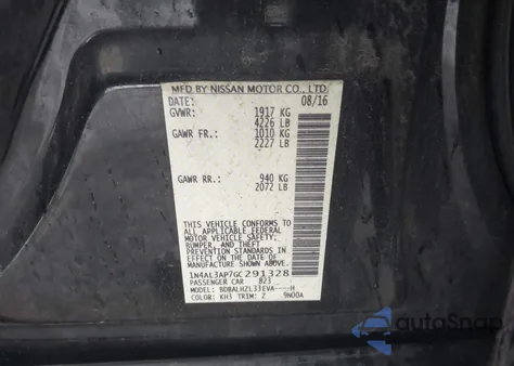 2016 Nissan Altima 2.5 Sr from USA, damaged, VIN 1N4AL3AP7GC291328